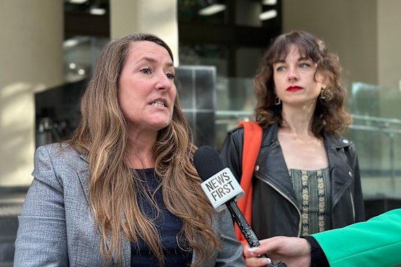 Disrupt Burrup Hub protesters Kristen Morrissey and Joana Partyka outside court after a previous appearance.