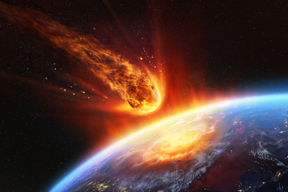 An artist’s impression of a fired asteroid in a collision.