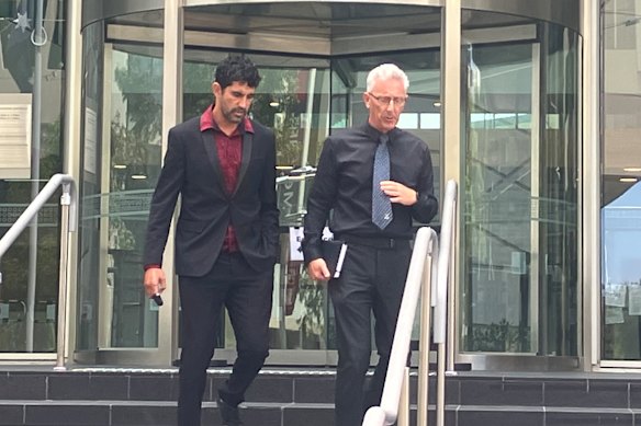 Marlion Pickett with 2022 West Australian of the Year Paul Litherland leaving Perth District Court on Wednesday.