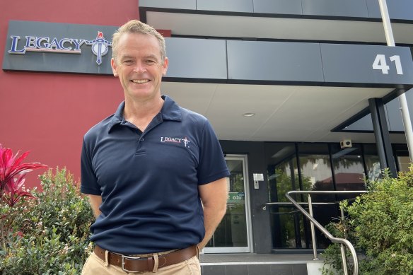 Legacy Queensland chief executive Brendan Cox outside the charity’s South Brisbane headquarters, which has been sold because donations in 2020 slumped by $1.4 million.