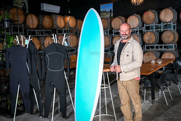 Winemaker and surfer Dino Giammarino at his Healesville cellar door.