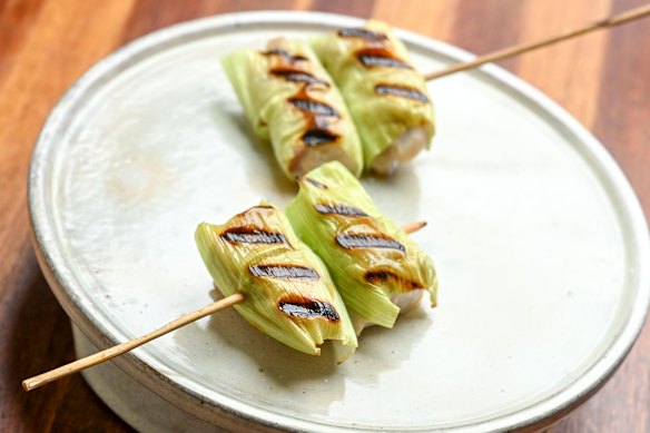 Pa-dak sanjeok chicken thigh skewers.