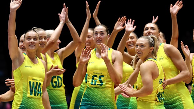 The Diamonds thank their families and supporters after winning the bronze medal match.