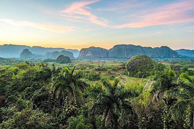 Viñales Valley at sunset in Cuba.