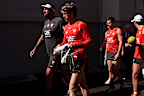 Dean Cox, Sydney Swans head coach and Callum Mills are seen before a Sydney Swans AFL training session