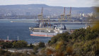 An oil tanker moored at the Sheskharis complex in Novorossiysk, Russia. The country’s oil exports are supposedly capped at $US60 a barrel. 