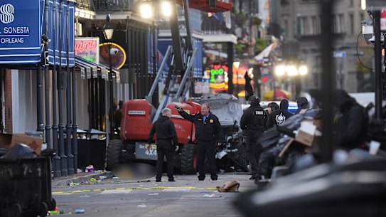 Emergency personnel at the scene of the New Orleans terror attack.
