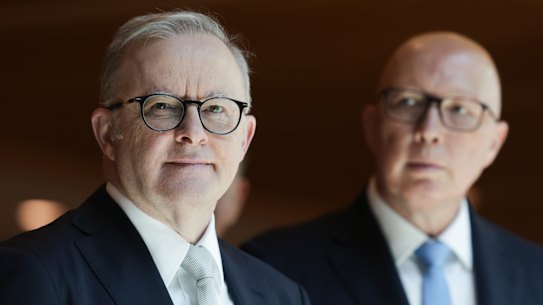 Anthony Albanese’s defensive stance contrasts with Peter Dutton’s approach.