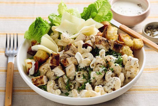 Chicken caesar pasta salad is a guaranteed crowd-pleaser.