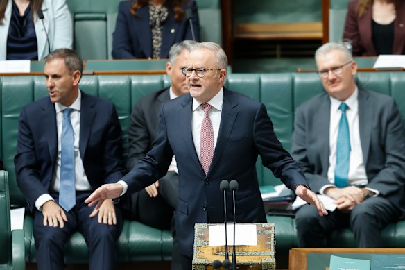 The Prime Minister Anthony Albanese addresses the House of Representatives at Parliament House on March 10, 2026 in Canberra, Australia. The government announced plans to provide defensive support to allies in the region as tensions rise in the Iran conflict. 