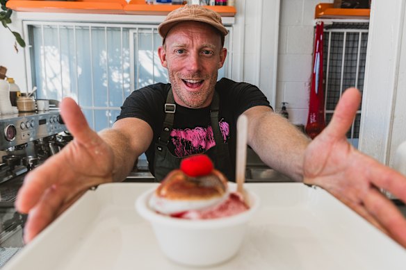 “I just wanted to get amongst it”: Wal Foster at his pop-up ice-creamery.