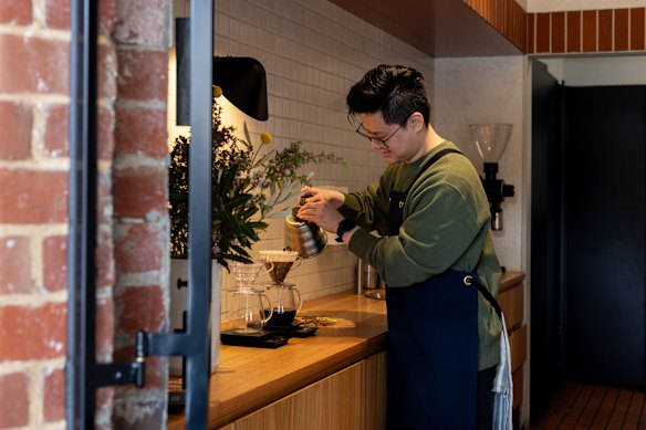 Freshly brewed coffee at Market Lane’s Queen Street location at Queen Victoria Market.