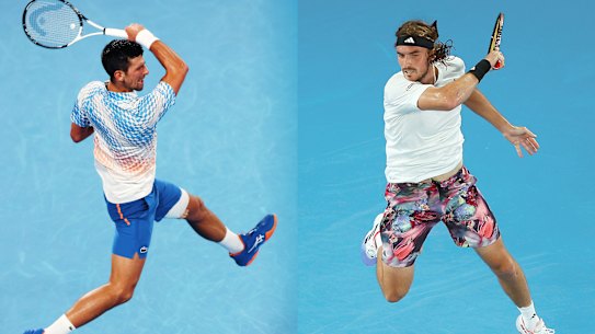 Novak Djokovic (left) has the statistical advantage over Stephanos Tsitsipas in almost every aspect of the game.