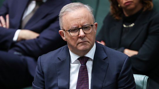 Anthony Albanese on Monday during a condolence motion for victims of the Bondi terror attack.
