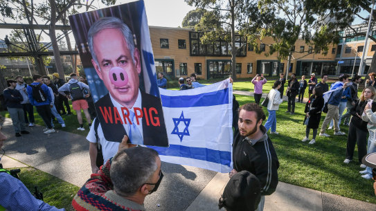 A pro-Palestinian protest at the Monash University encampment last week.