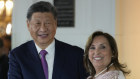 Xi Jinping and Dina Boluarte at a ceremony to virtually inaugurate the Chancay port.