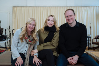 Miller with Jodie Comer and 
Justin Martin, the respective star and director of her play’s West End debut. 