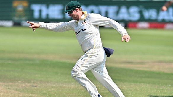 Steve Smith celebrates one of his catches on day 3.