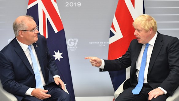 Prime Minister Scott Morrison met British Prime Minister Boris Johnson for a chat in Biarritz, France. 