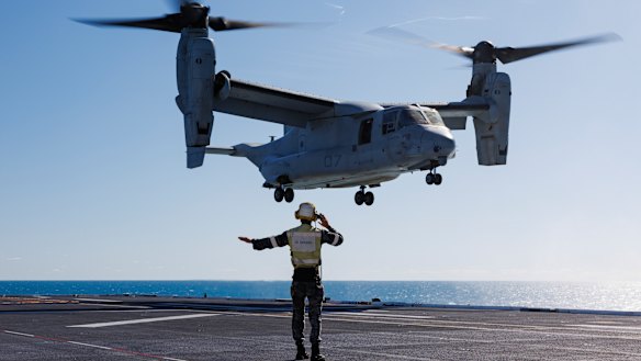An Osprey aircraft during a training exercise earlier this month. 