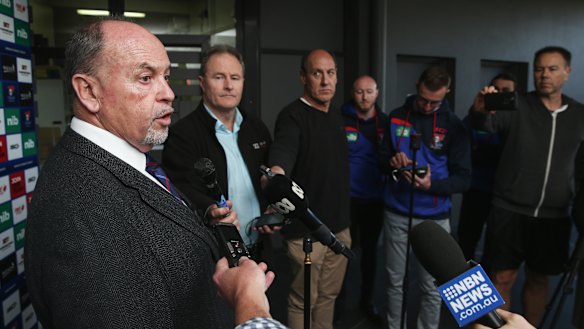 Newcastle CEO Phil Gardner addresses the media on Tuesday.