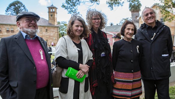 From left: Authors Tom and Meg Keneally, president of the Parramatta Female Factory Friends Gay Hendriksen, former NSW governor Marie Bashir and author and filmmaker John Pilger.