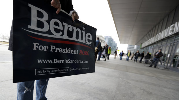 A supporter of Democratic presidential candidate Senator Bernie Sanders in Cleveland.