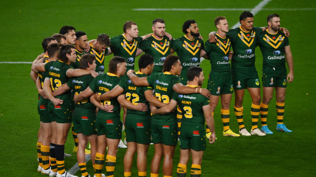 The Australian team before their match against Fiji.