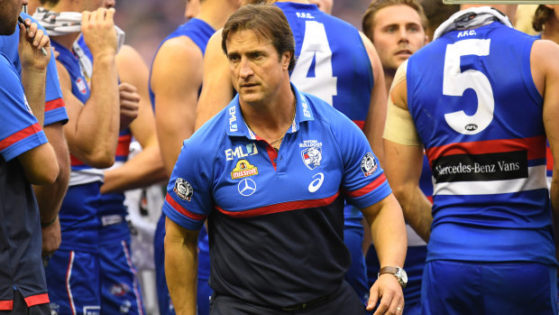 Spirit sapping: Bulldogs coach Luke Beveridge during the round two loss to the Eagles.