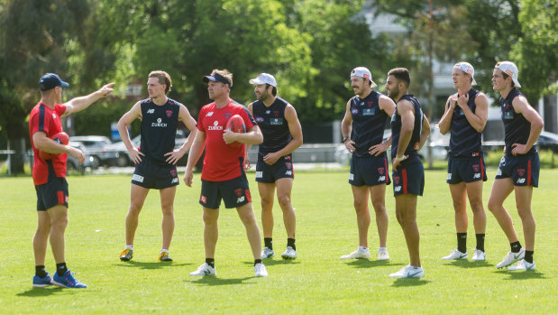 The Demons training at Gosch's Paddock on Wednesday.