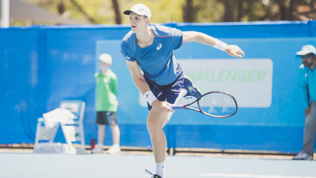 Polish star Hubert Hurkacz en route to winning the Canberra Challenger on Saturday.

