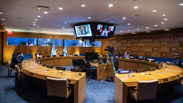 UN Secretary-General Antonio Guterres addresses a meeting at the UN.