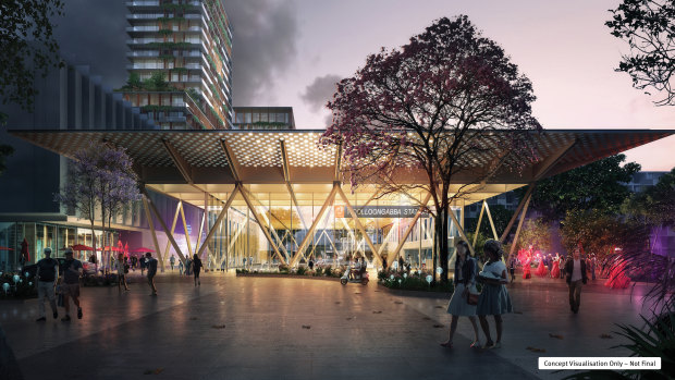 A Cross River Rail concept design image of the upgraded Woolloongabba station.