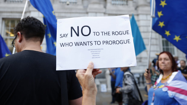 Anti-Brexit demonstrators protest outside the Cabinet Office in central London on Thursday.
