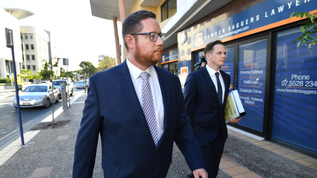 Angus Hutchings (left) leaving Southport courthouse on Monday.