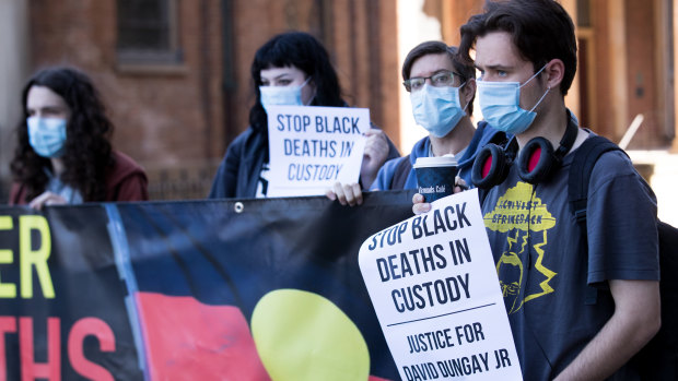 Black Lives Matter supporters outside the NSW Supreme Court.
