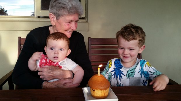 Peter Papathanasiou's mother with her two grandsons.