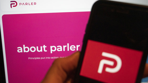 The logo of the social media platform Parler.
