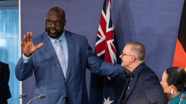 Shaquille O’Neal and Prime Minister Anthony Albanese.