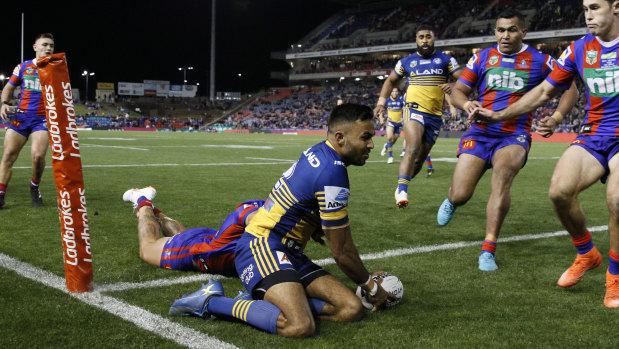 Late show: Bevan French crosses for the Eels but his touch-down was ruled a no-try.