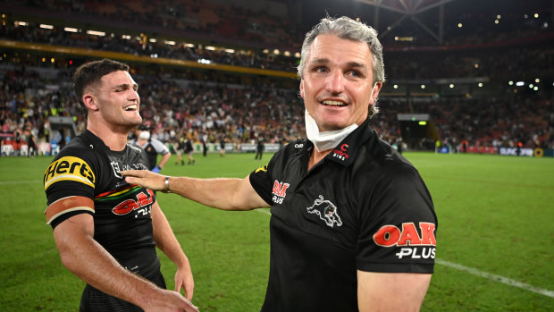 Nathan and Ivan Cleary have their first premiership together. 