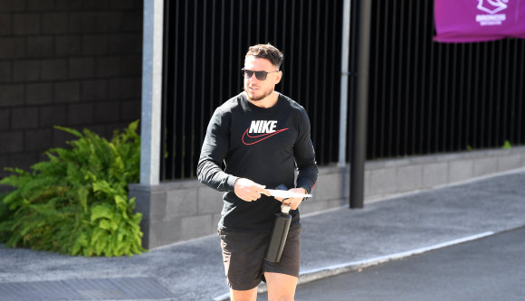 Darius Boyd leaves Red Hill after the biosecurity briefing for Broncos players on Monday.