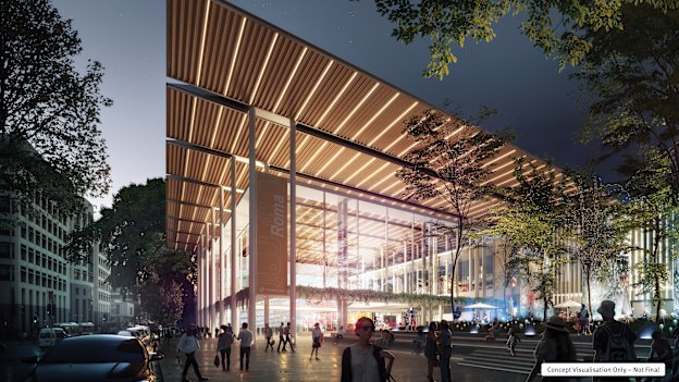 The new Roma Street station (artist's impression) will be built where the existing transit centre stands.