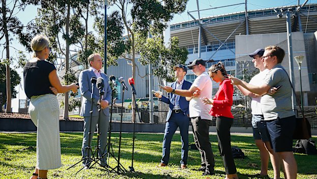 Kevin Roberts speaks to media in Melbourne in March.