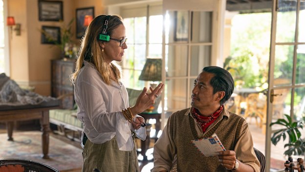 Director Jennifer Peedom and Phuntsok  on the set of Tenzing.