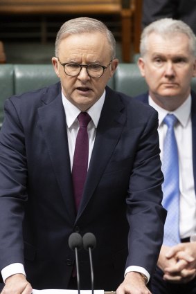 Prime Minister Anthony Albanese speaks on Hamas’ attacks on Israel and ongoing conflict, in the House of Representatives at Parliament House in Canberra on Monday.