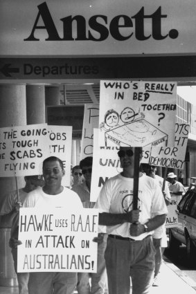 Pilots demonstrate at Brisbane Airport.