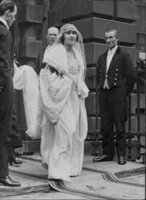 Lady Elizabeth Bowes-Lyon leaves her home in Bruton Street, London for her wedding.