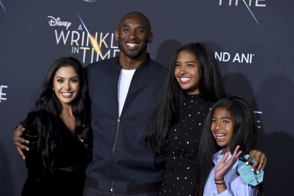 Kobe Bryant in 2018 with his wife Vanessa and two of his daughters, Natalia and Gianna.