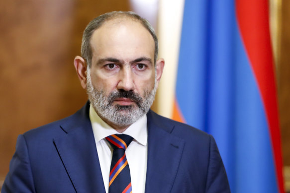 Armenian Prime Minister Nikol Pashinian speaks at the Armenian Parliament in Yerevan, Armenia, on Sunday.